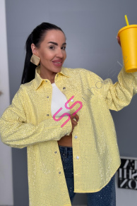 Denimový košeľový kabát s kamienkami ANZIA