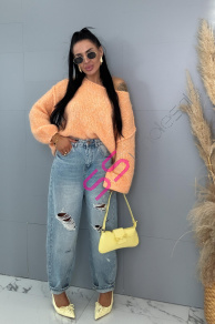 Roztrhané baggy fit rifle s vysokým pásom 