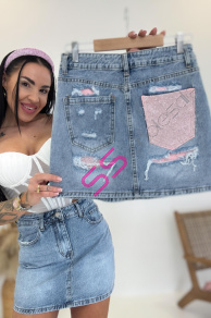 Rifľová sukňa so zadným trblietavým vreckom FLEXI