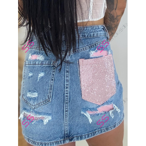 Rifľová sukňa so zadným trblietavým vreckom FLEXI