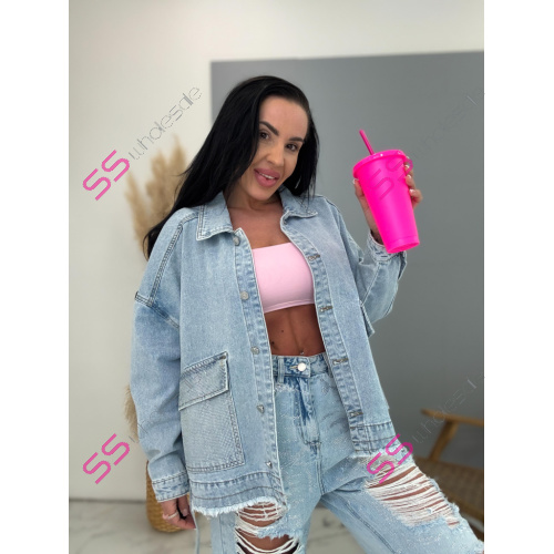 Dámsky denim kabát s kamienkami CELESTE