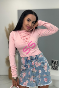 Kvetovaný denimový skort s gombíkmi vpredu NANNY