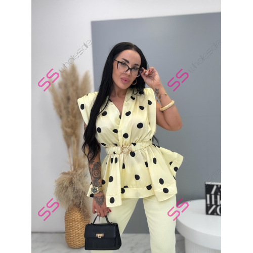 Bodkovaná saténová blúzka s opaskom POLKA