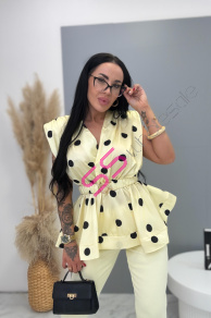 Bodkovaná saténová blúzka s opaskom POLKA