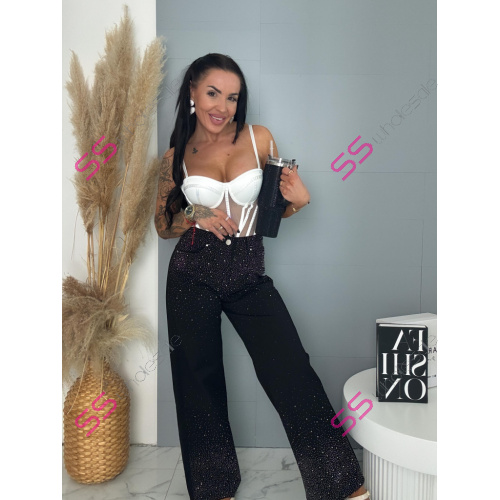 Vysokopásové wide leg rifle s kamienkami BLING